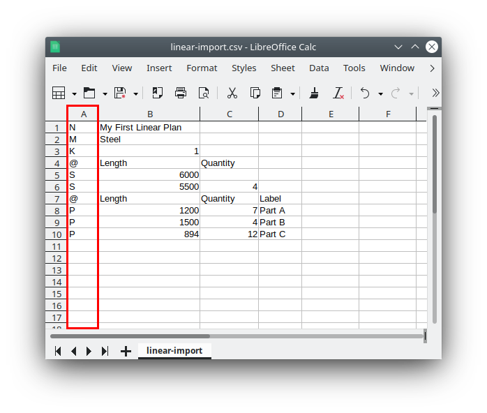 Linear Import Spreadsheet Example